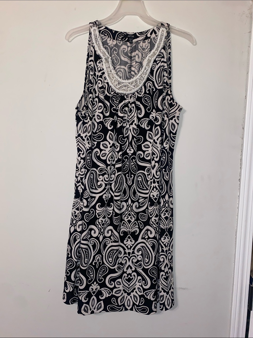 Apt. 9 Black & White Paisley Tank Dress with Beaded Scoop